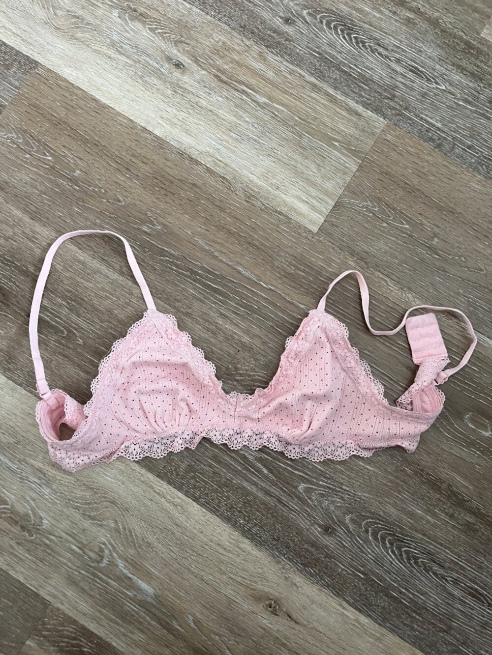 Pink Cotton Frilly Polka Dot T-Shirt Lounge Bra
